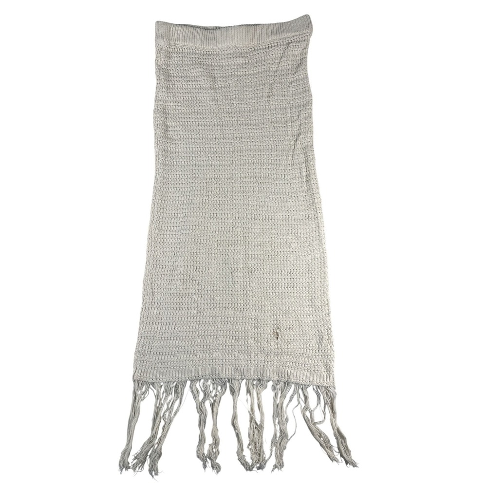Freshman 1996 Womens Cream Knit Fringe Midi Skirt Boho Festival Crochet XS‎